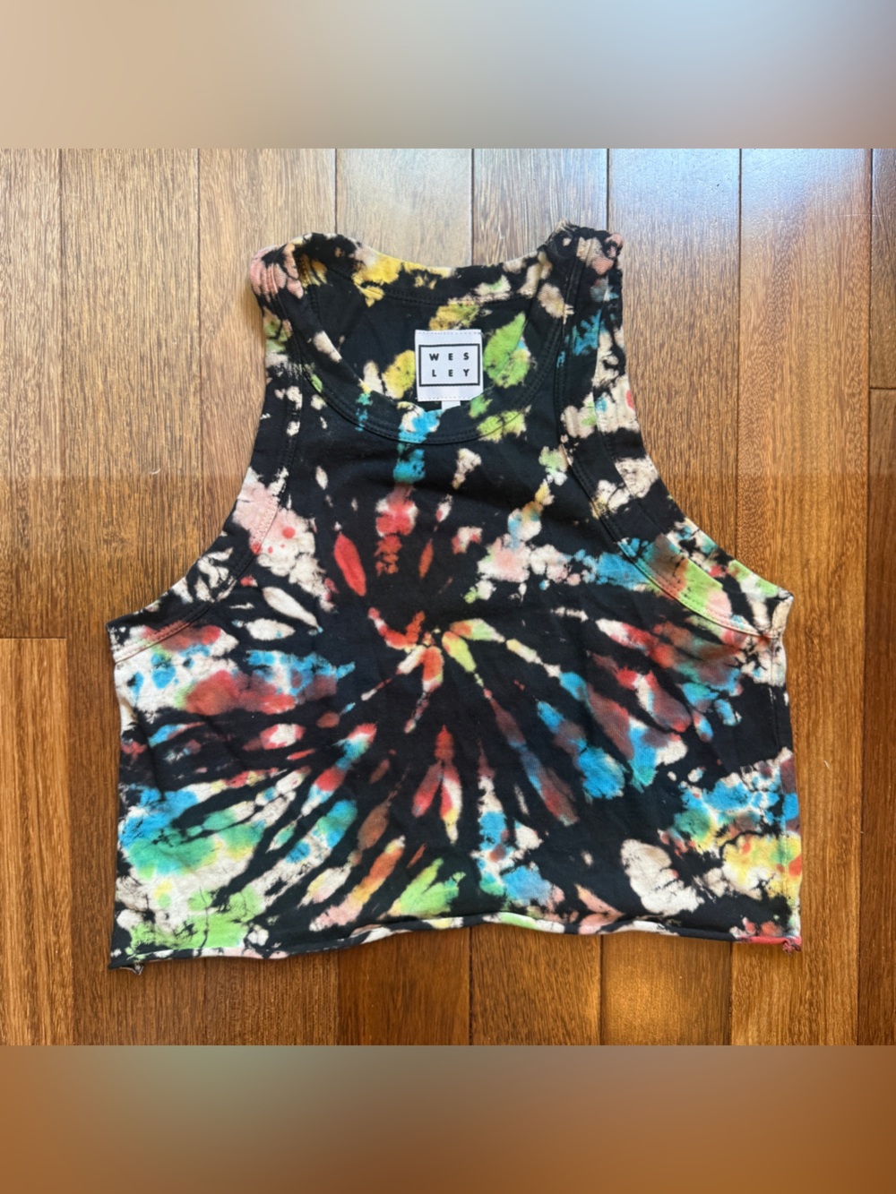 Wesley Black Multi Tie-Dye Cropped Tank Top Size Medium